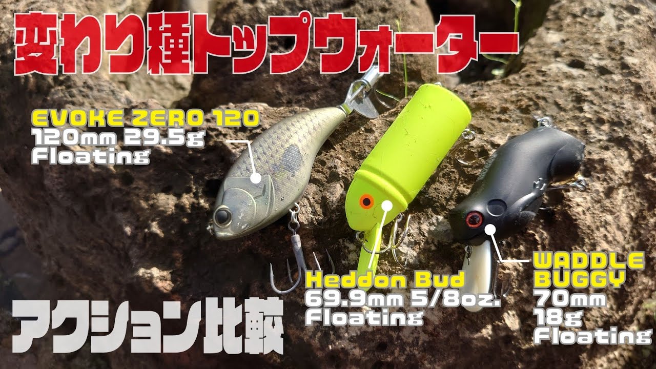 衝動買いちょっと待った!!アクション比較動画［変わり種トップウォーター編］【イヴォークゼロ】【ワドルバギー】【バド】
