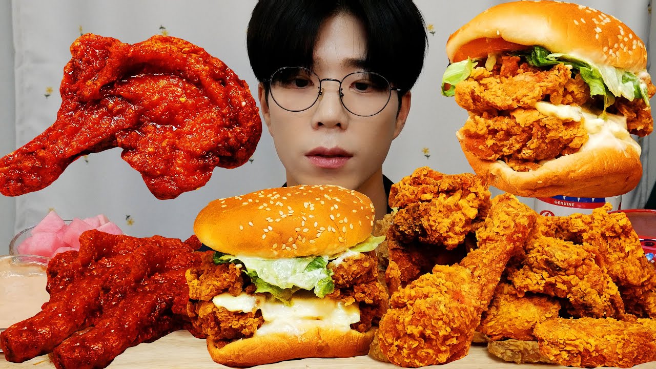 맘스터치 싸이 플렉스버거+네슈빌 핫통다리 진짜 맛나요 ㅠㅠ FLEX BURGER+CRAZY SPICY GIANT CHICKEN THIGHS=WOW♥