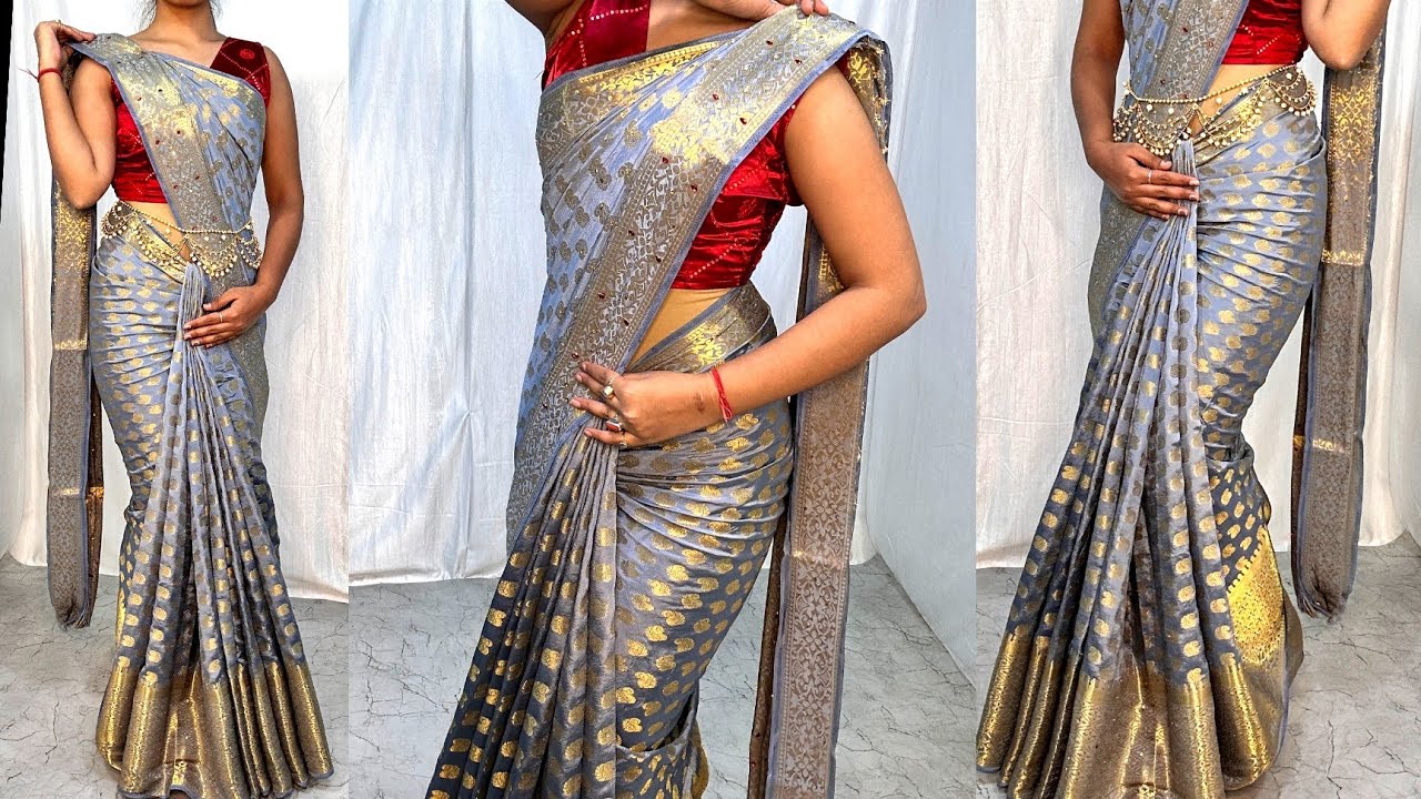 SHORT HEIGHT GIRLS SAREE DRAPING TRICK|BANARASI SAREE KAISE PAHNE|STEP BY STEP|HINDI