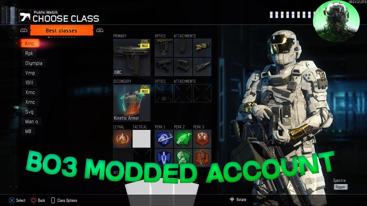 BO3 Modded Account Service PS4/PS5 with Modded Gear, Unrealeased Camos, Colored Name, Emblems & More