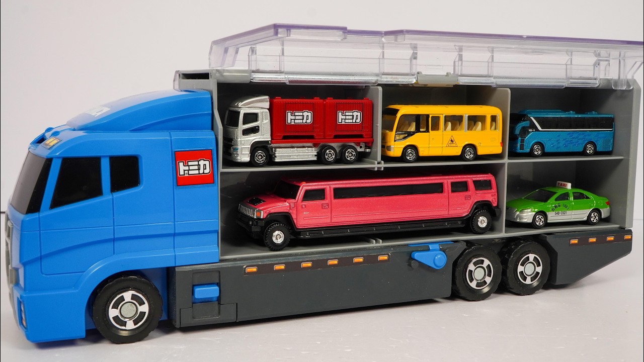 トミカ☆コンボイに収納したミニカーで緊急走行テスト！開封チェックもします☆Emergency driving test with Tomica convoy after unboxing!