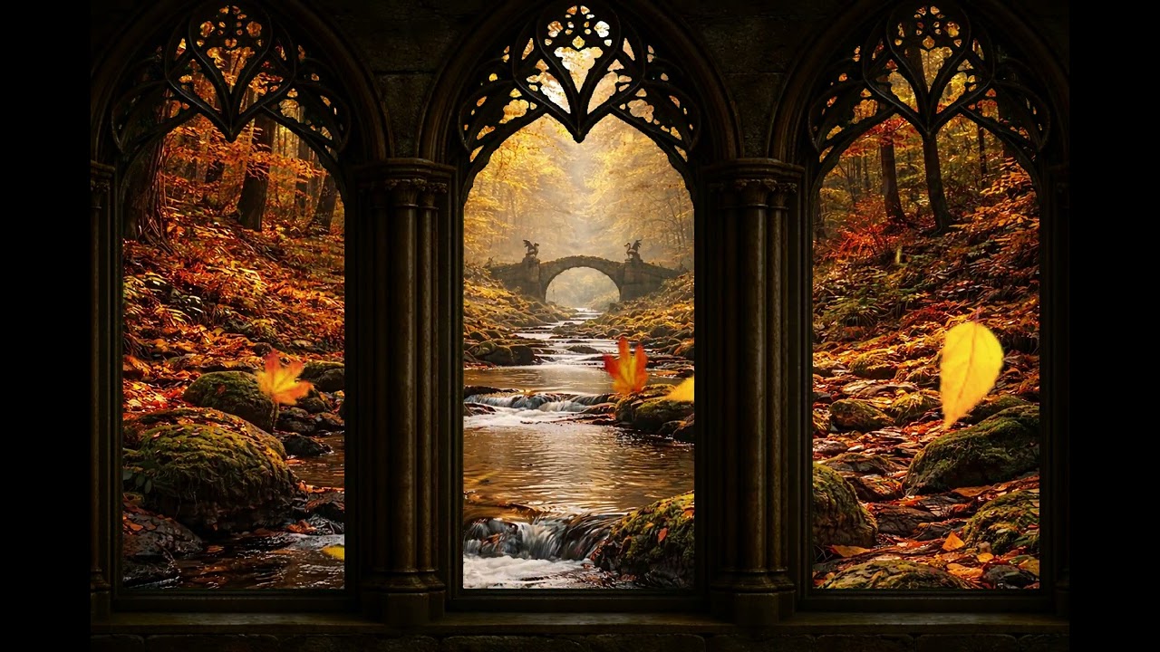 Elven Window| 🍂 Autumn Forest River| Falling Leaves, Birdsongs & Gentle Stream Ambience (4 Hours)