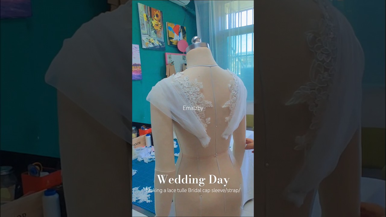 Macking a tulle spark lace wedding straps/sleeves lace#sewing #fashion #sleevedesigns#creative
