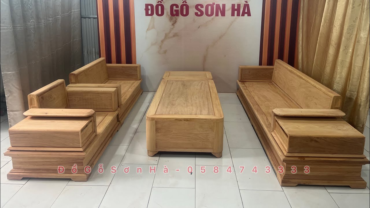 Sofa zito chân pháo gỗ gõ đỏ pachy văng dài 3m kê đối song song | Xưởng Đồ Gỗ Sơn Hà
