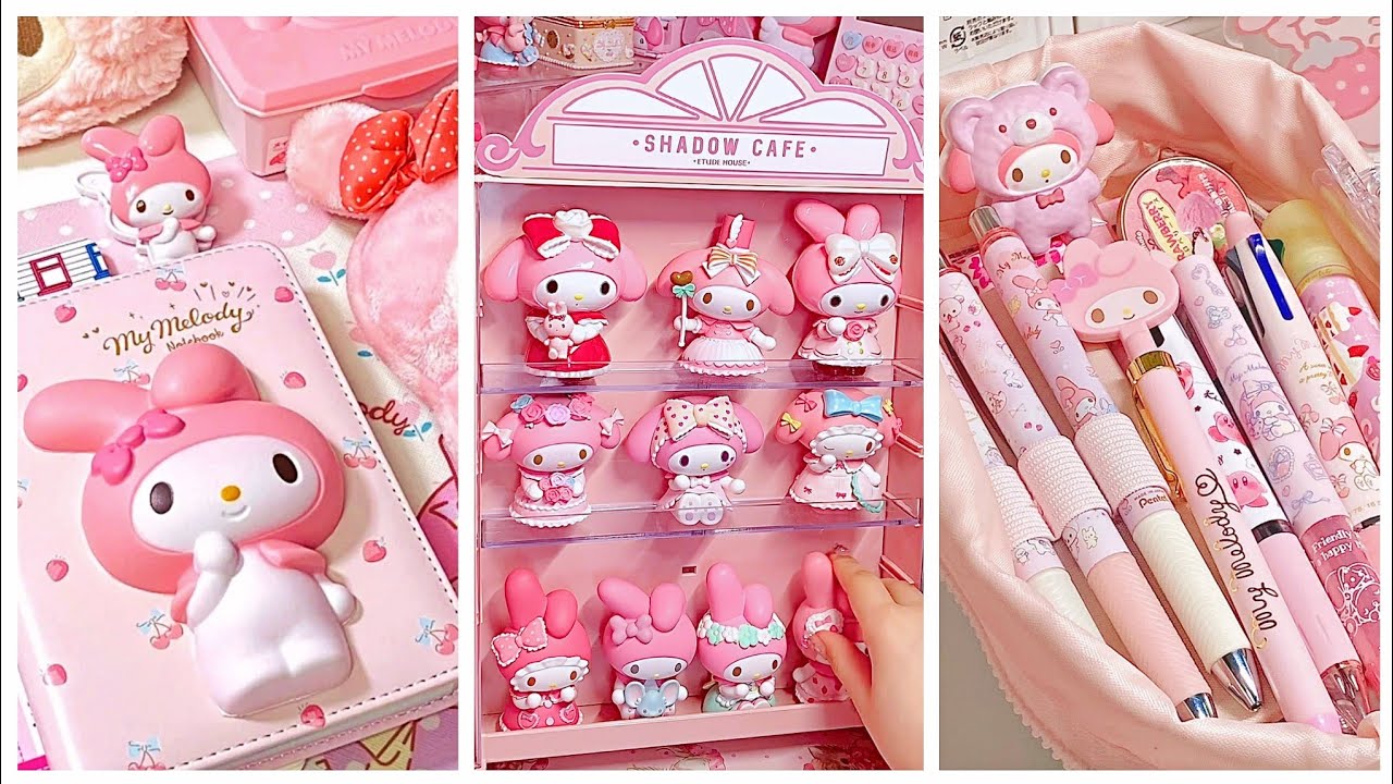 my Melody desk makeover 💕Sanrio Crafts 💕pink Stationery haul    #cindyasmr