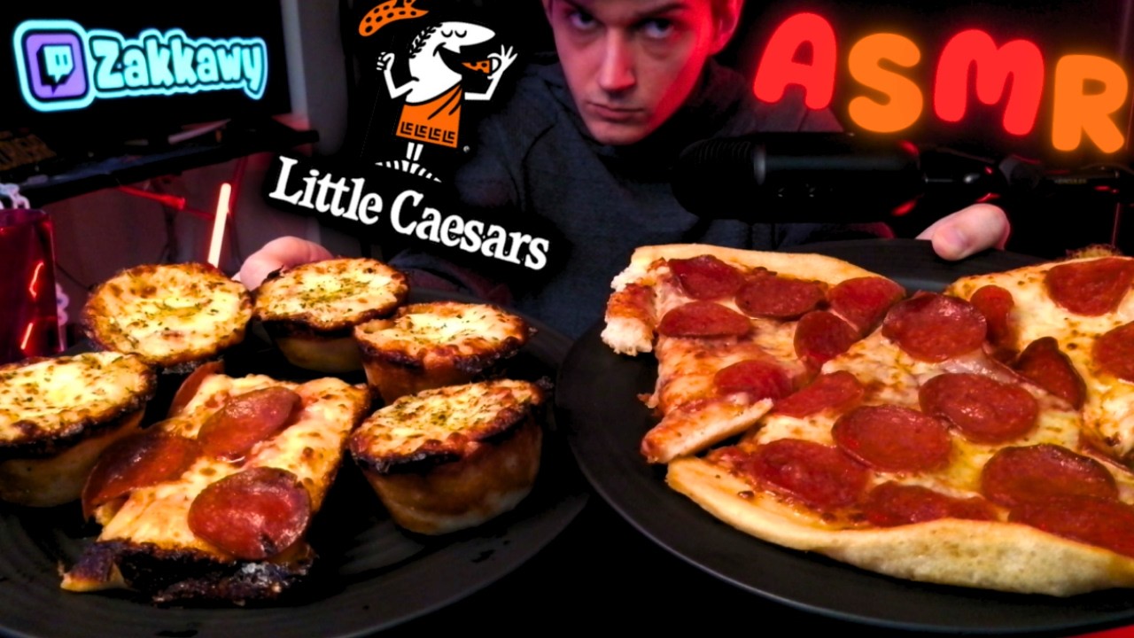 ASMR Eating Little Caesars Crazy Puffs & Leftover Pepperoni Pizza Rambling Mukbang