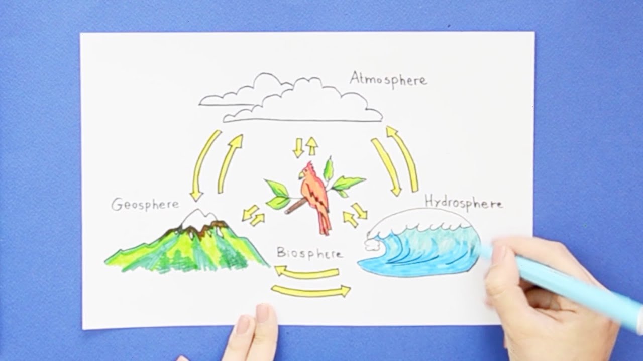 How to draw 4 Spheres of Earth - Atmosphere, Geosphere, Biosphere, Hydrosphere