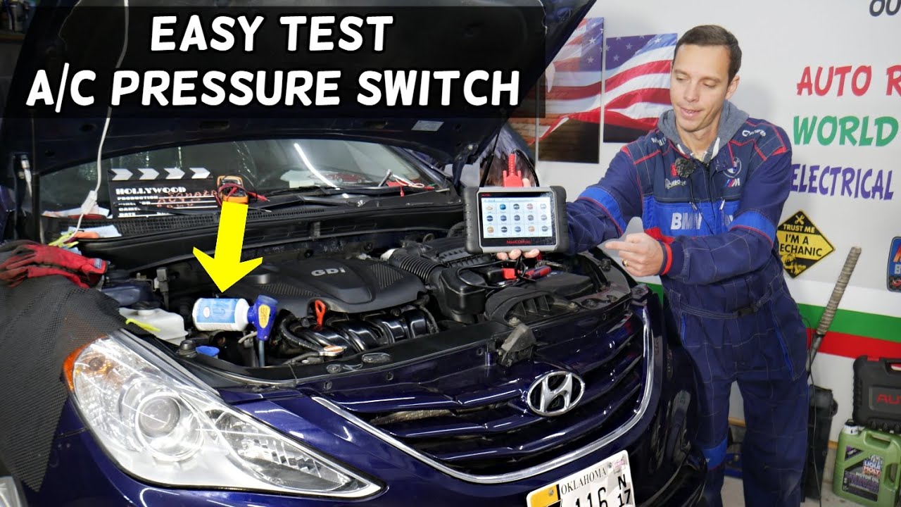 HOW TO TEST AC PRESSURE SWITCH ON HYUNDAI ELANTRA SONATA TUCSON SANTA FE ACCENT VELOSTER