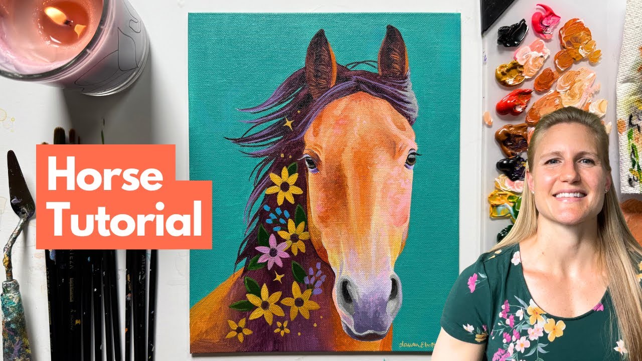 Floral Horse Art Therapy Based Acrylic Tutorial Step-by-Step Intermediate Level