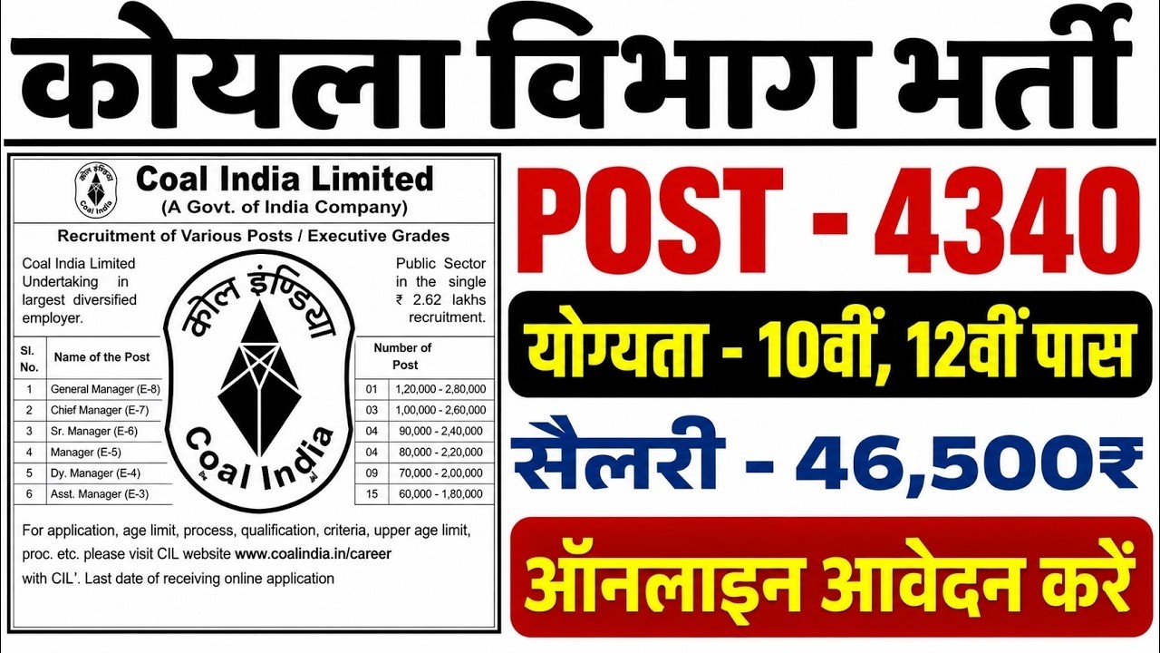Coal India New Vacancy 2026 | Coal Department Recruitment 2026 | Coal India Recruitment 2026/Coal...
