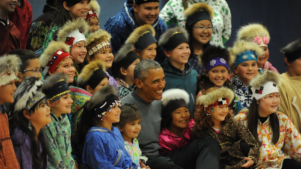 President Obama dances an Alaska Native dance in Dillingham, AK