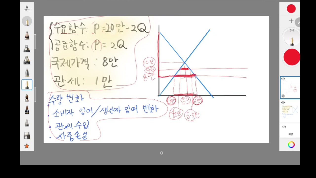 [경제학][노베이스 개념 강의] 관세 부과의 효과(소비자잉여/생산자잉여의 변화, 관세수입, 사중손실 등)