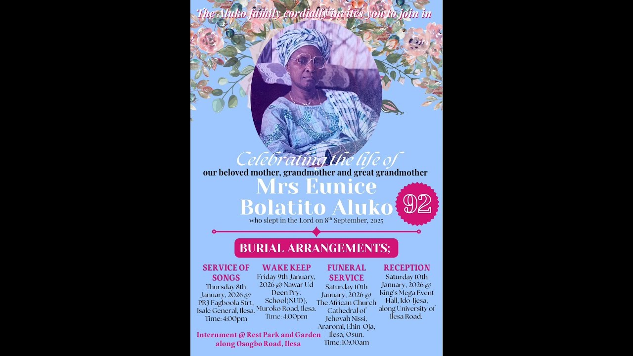 Burial Reception Party for Mrs Eunice Bolatito Aluko a.k.a Iya Alaso