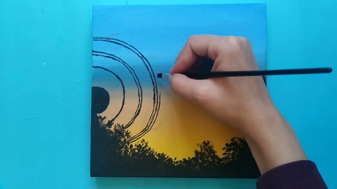 Küçük Tuval Üzerine Günbatımı Akrilik Boyaması #acrylicpainting #art
