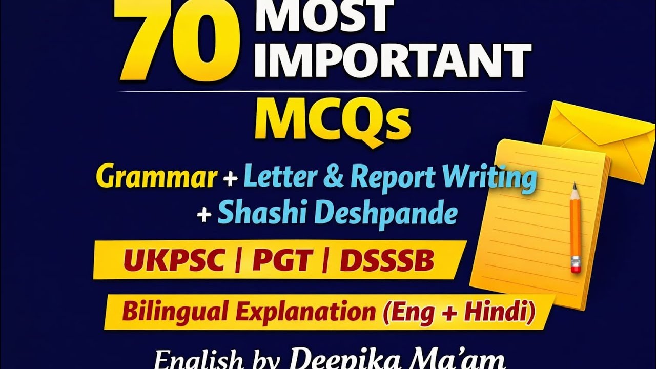 UKPSC Lecturer English | 70 Most Important MCQs | Grammar + Shashi Deshpande | Bilingual Explanation
