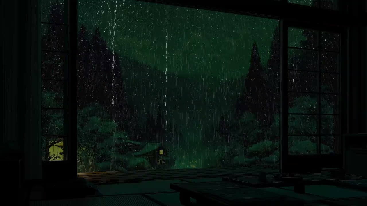 Deep Forest Winter Rain in a Dark Bedroom 🌧 (No Ads) | Peaceful Cabin Ambience for Deep Sleep