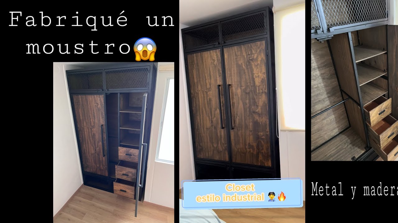 CLOSET ESTILO INDUSTRIAL (metal y madera) estructura de perfil👨&zwj;🏭 y forrado con madera 🪵