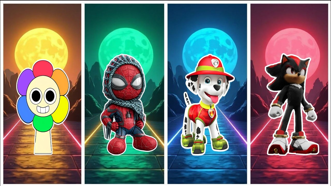 Spidey 🆚 Spurunki 🆚 Sonic 🆚 Paw Patrol in Tiles Hop EDM Rush🎶#222