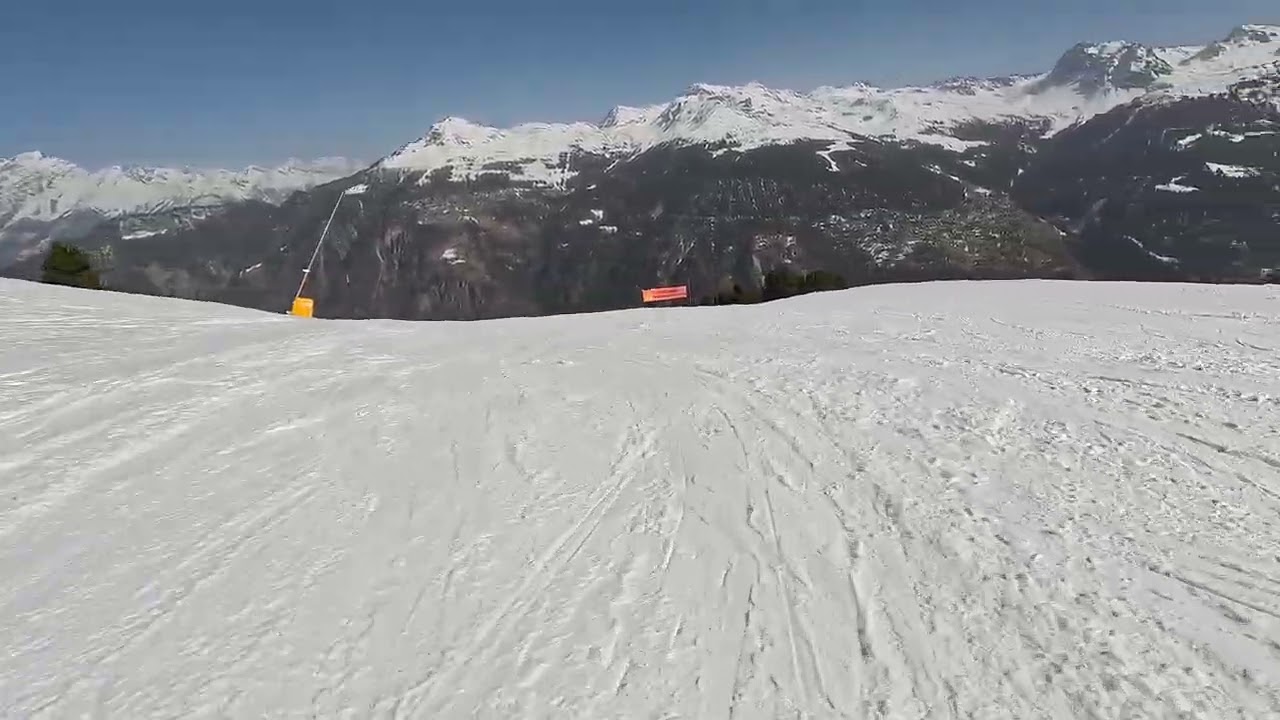 Skiing in Vercorin Switzerland, Pistes Mont Major and Tracui. 2026 March 