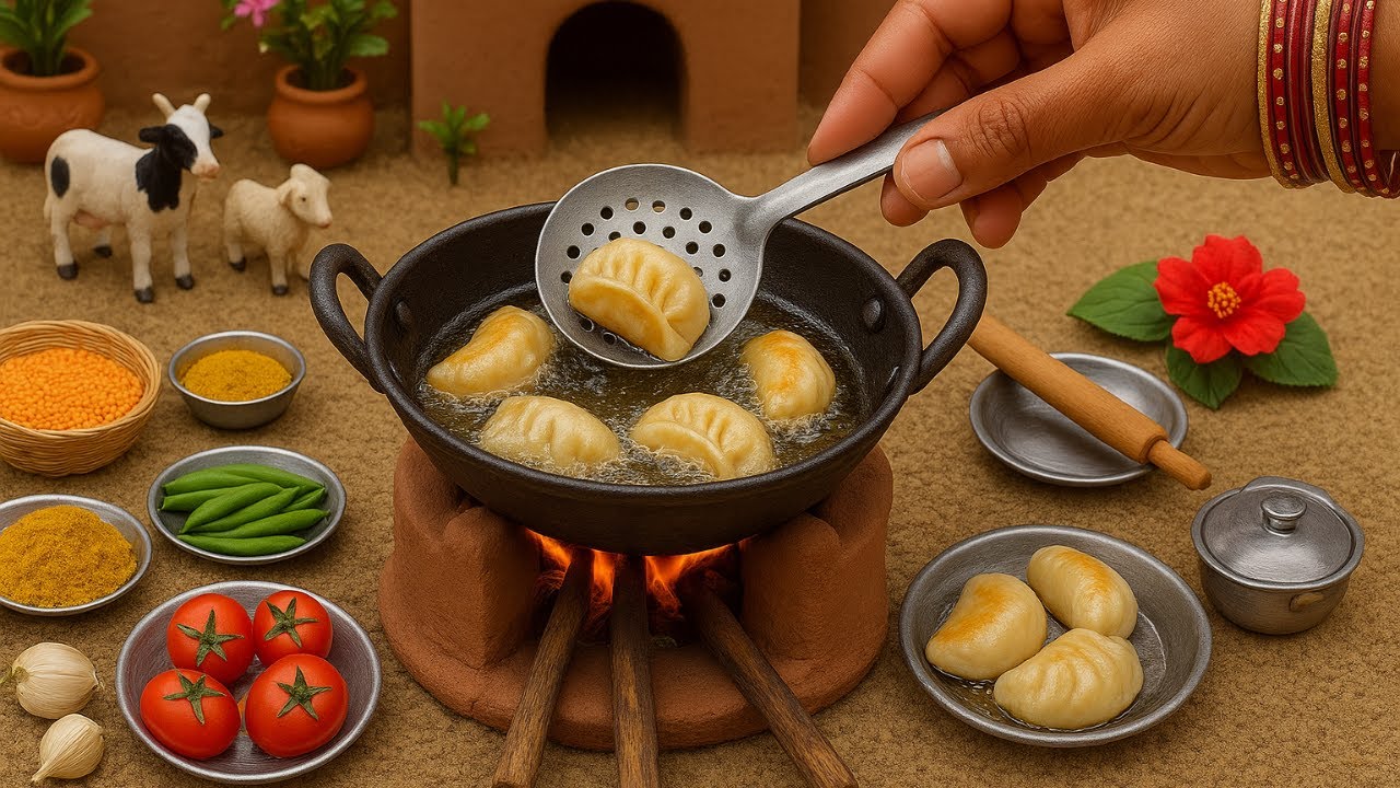 Miniature Fry Momos Recipe  Village Style Street Food Cooking  Tiny Momos Foodkey Recipe Hub