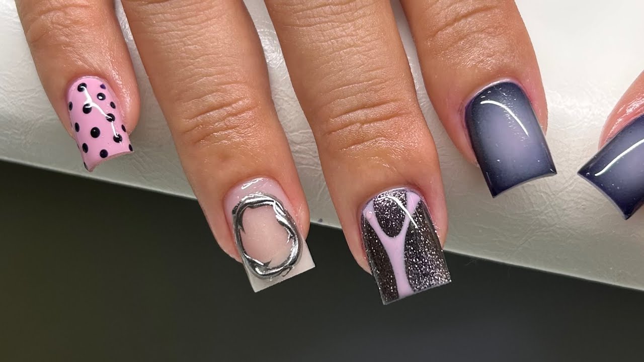 Short Mix and Match Abstract Acrylic Nails