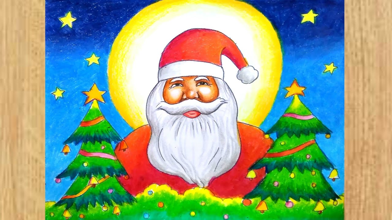 How to draw santa claus scenery step by step/Christmas festival drawing easy