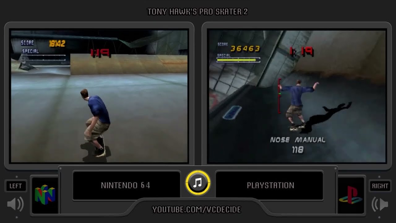 Tony Hawk's Pro Skater 2 (Nintendo 64 vs Playstation) Side by Side Comparison