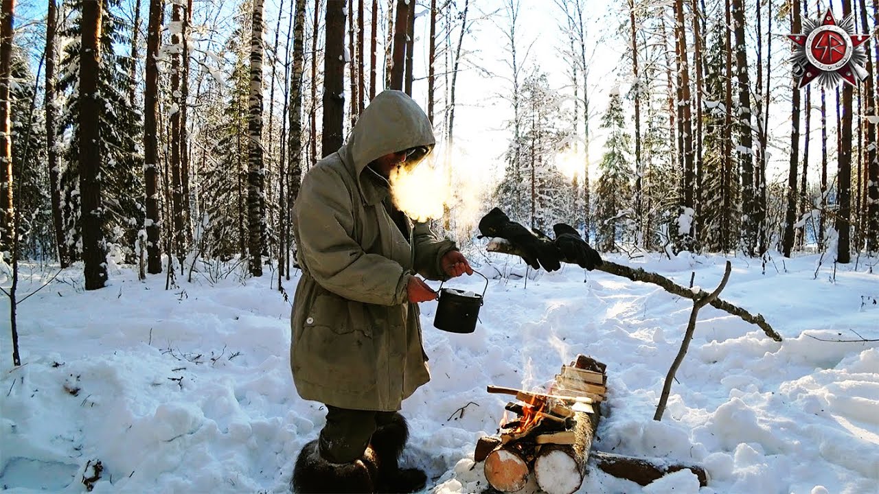-19°C. Одиночное путешествие по глубокому снегу на сибирских охотничьих лыжах - выживание и бушкр...