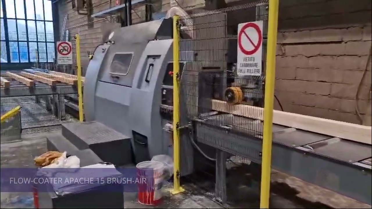 SARMAX AUTOMATIC FINISHING LINE WITH 3-SIDED KIOWA SANDER AND FLOW-COATER APACHE 15 BRUSH-AIR
