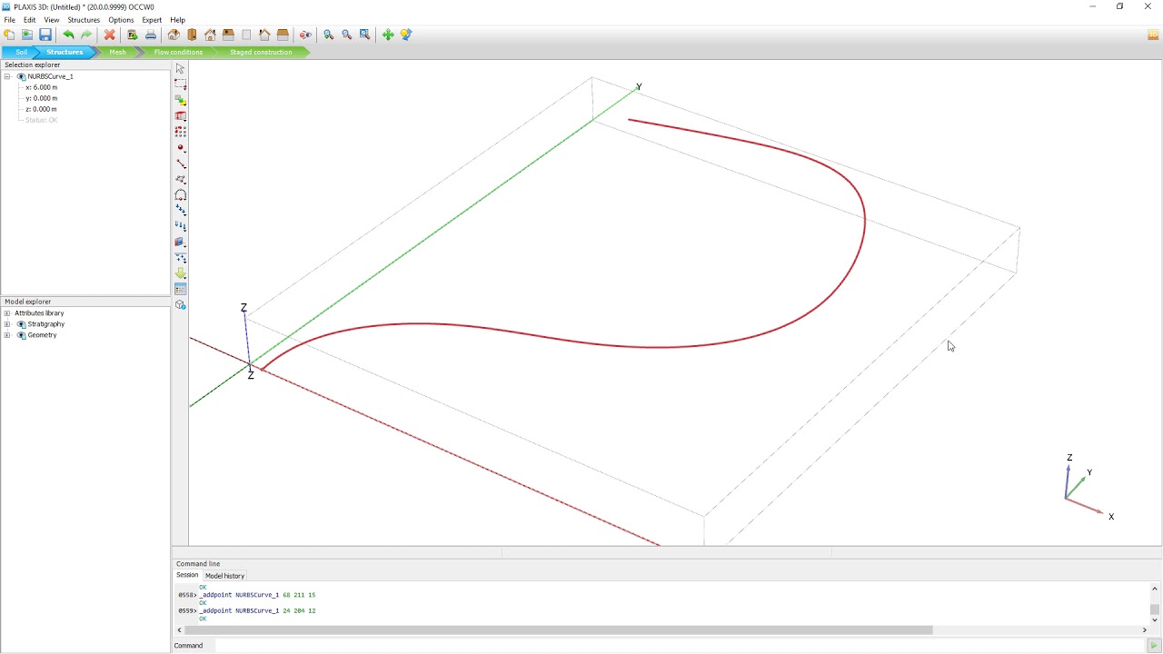 PLAXIS 3D CONNECT Edition V20: Using NURBS Curve and extrusion tools