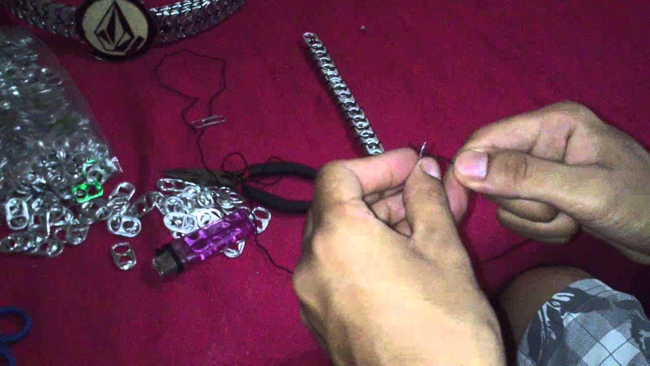 Correa hecha con anillas de latas. Parte 1