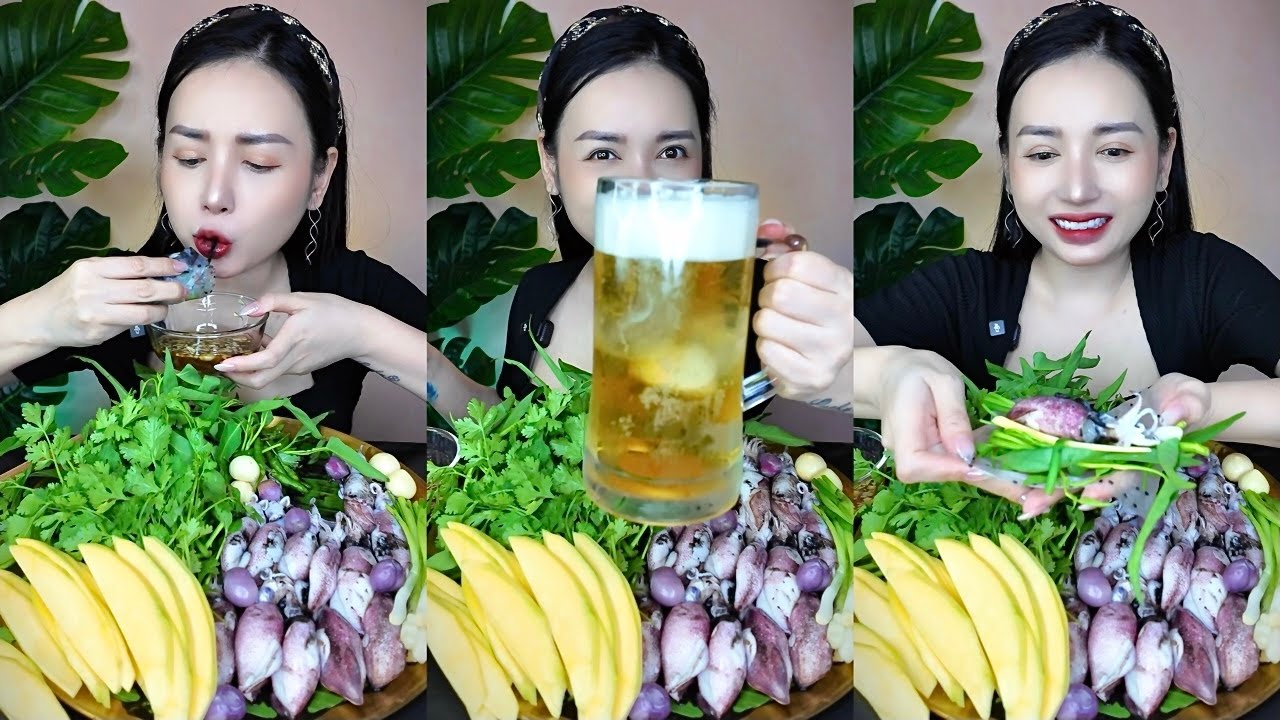 Ăn Mực Cuốn Rau Muống Miền Trung Siêu Ngon | SALLY HẠNG
