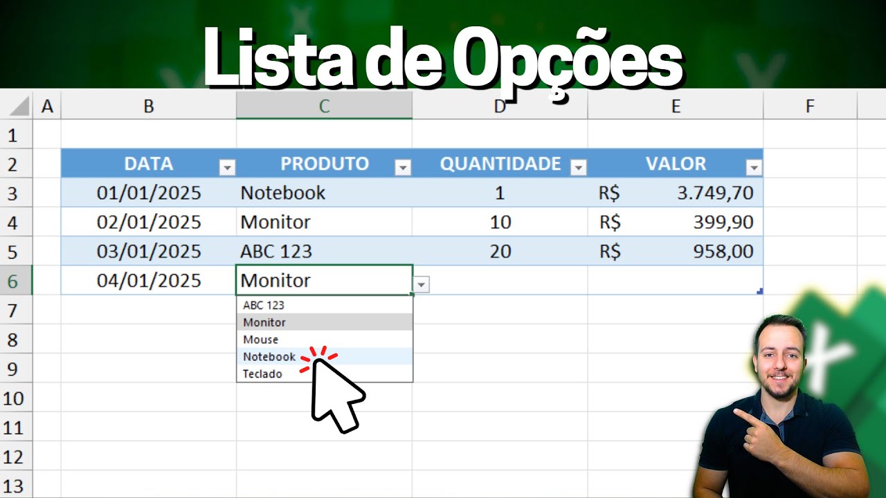 Como Criar Lista Suspensa no Excel | Lista de Opções, Itens | Atualiza Automaticamente