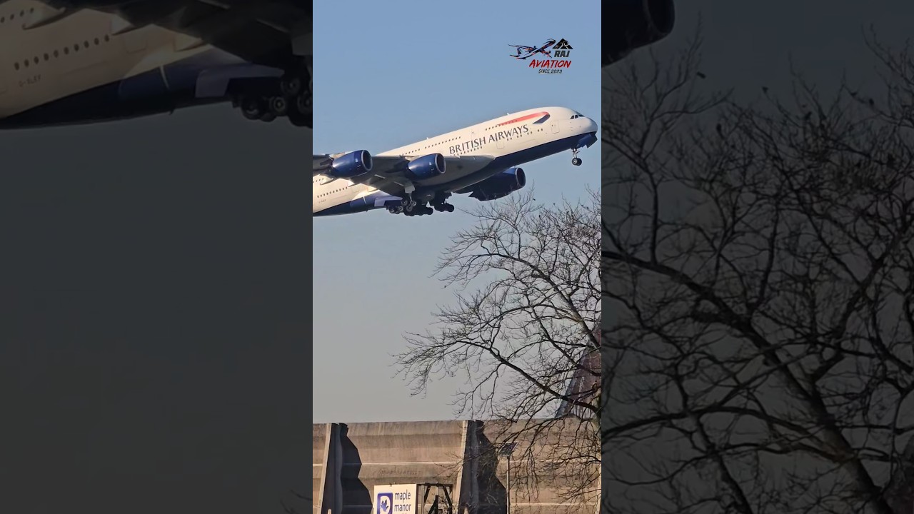 Giant metal body climbing towards the sky!😮 British Airbus A380 🇬🇧✈️👑 #britishairways #airbusa380