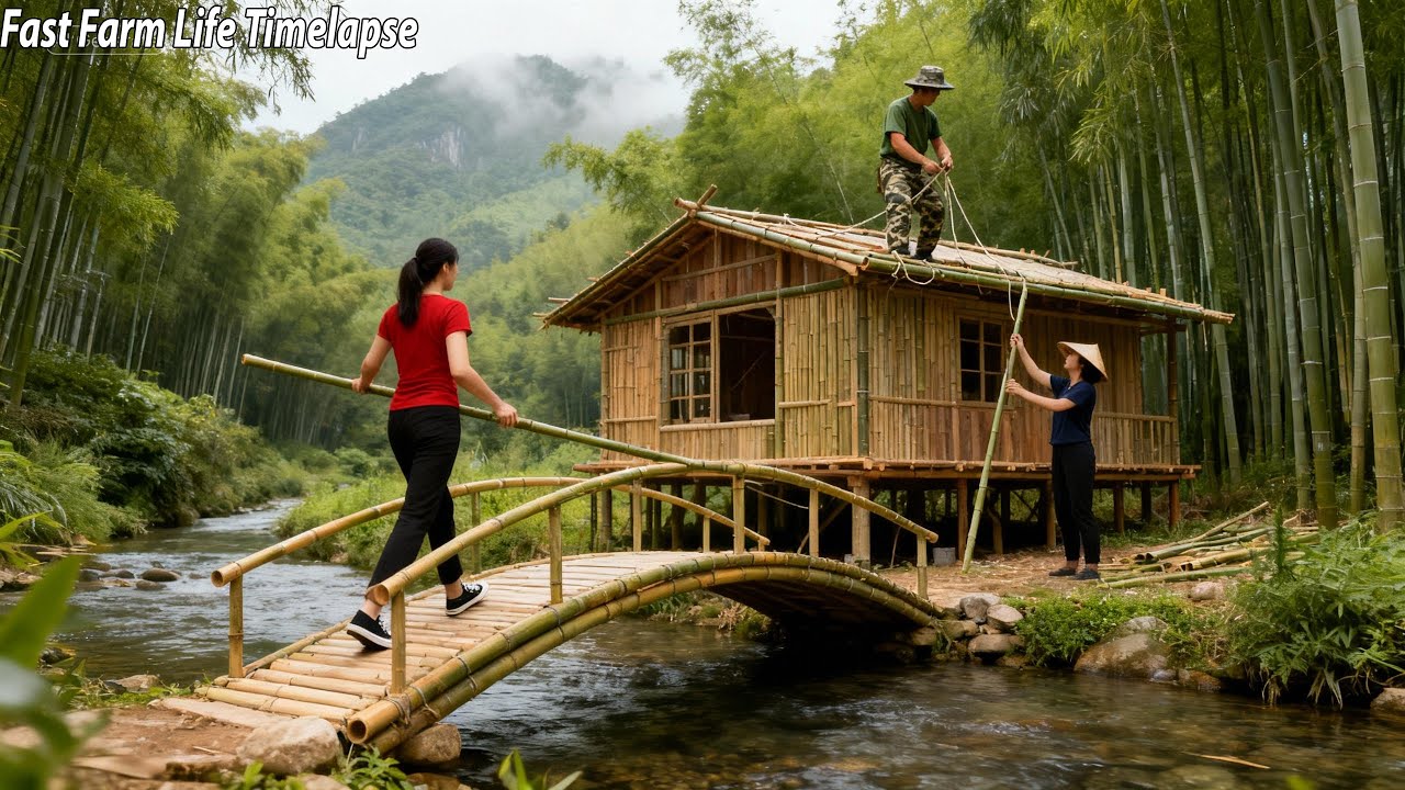 [Timelapse] Leaving City Life 🌿 Building a Bamboo House with Two Wives in the Jungle | Ep.3