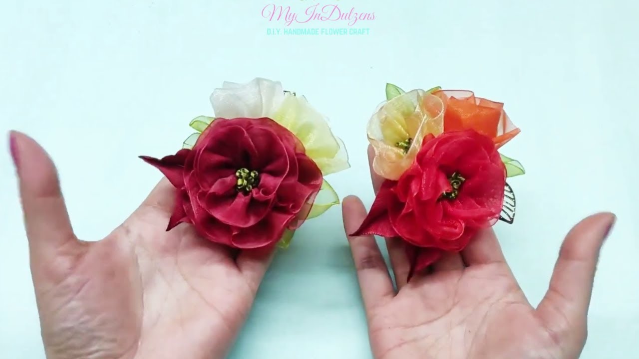 HOW TO MAKE ORGANZA RIBBON AUTUMN FLOWER