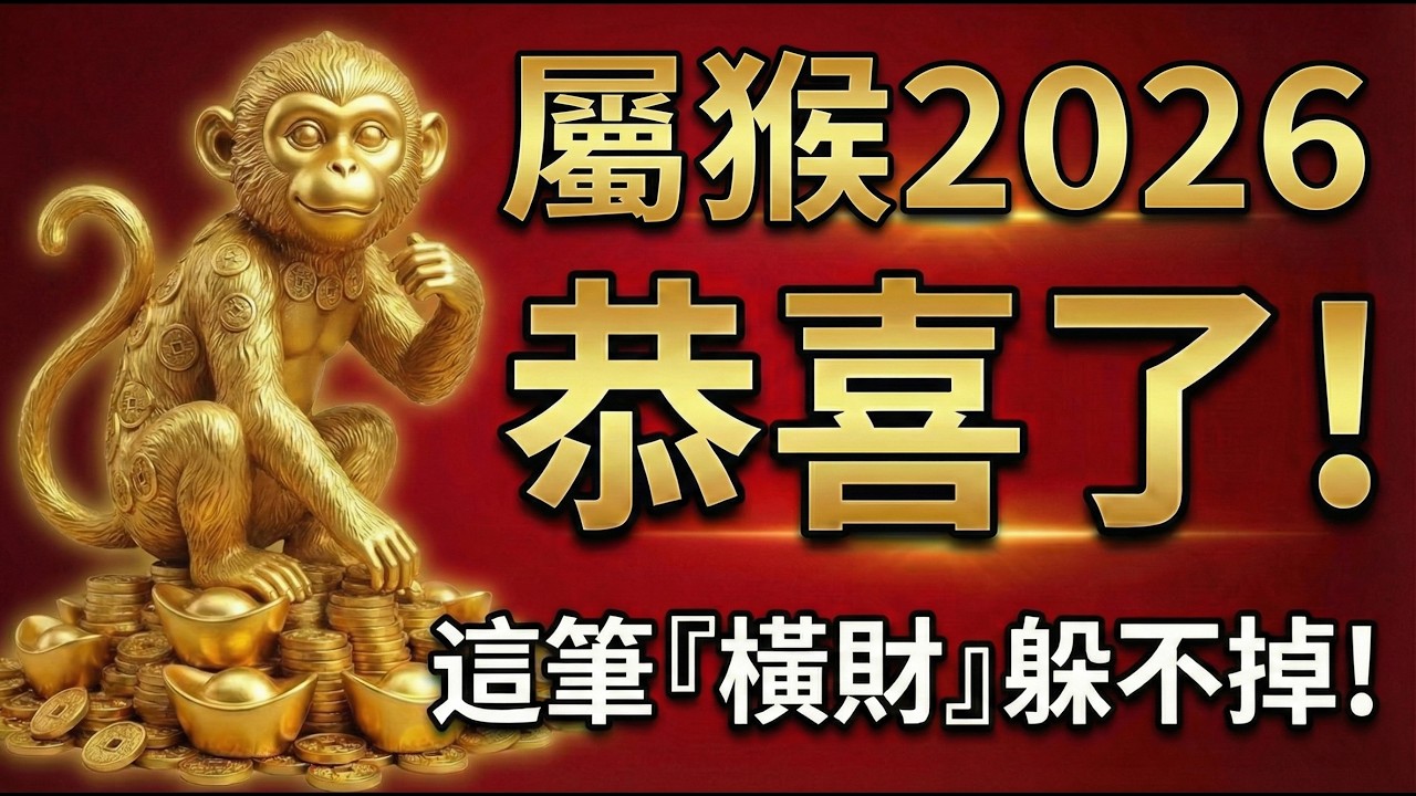 生肖猴：恭喜了！老天爺終於點名，這筆『橫財』躲不掉！接到的人2026年必翻身！#2026屬猴運勢 #生肖猴2026運勢 #橫財運 #偏財 #生肖猴 #2026馬年 #風水佈局 #發財 #改運 #屬猴
