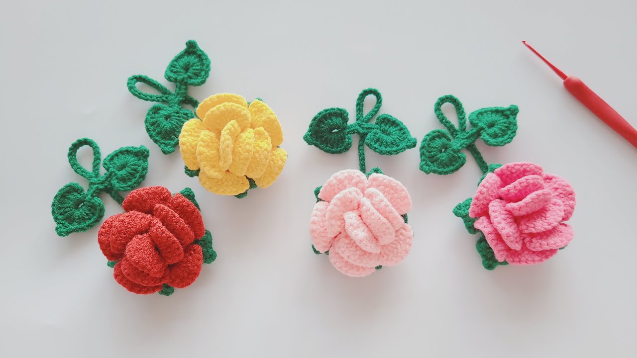 钩针装饰花朵：卷出来的玫瑰花瓣，拥有了上帝视觉