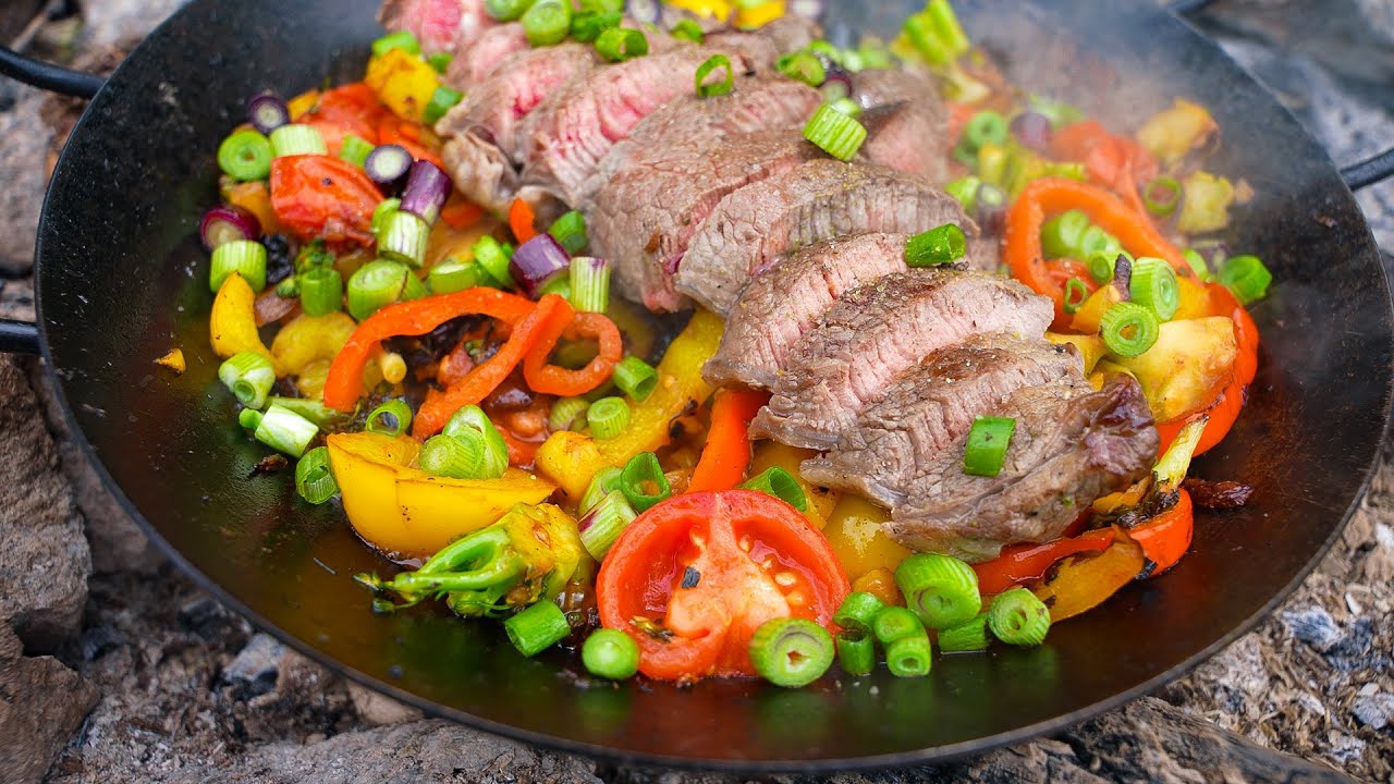 Steak & Vegetables 🥩🥦 Fire Cooking 🔥 No Talking 🌶