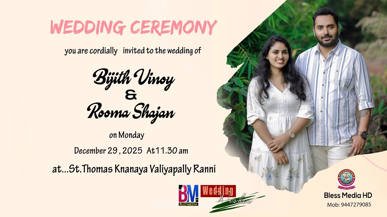 Bijith Vinoy & Rooma Shajan // LIVE WEDDING CEREMONY // At.St.Thomas Valiyapally Ranni  FULL VIDEO