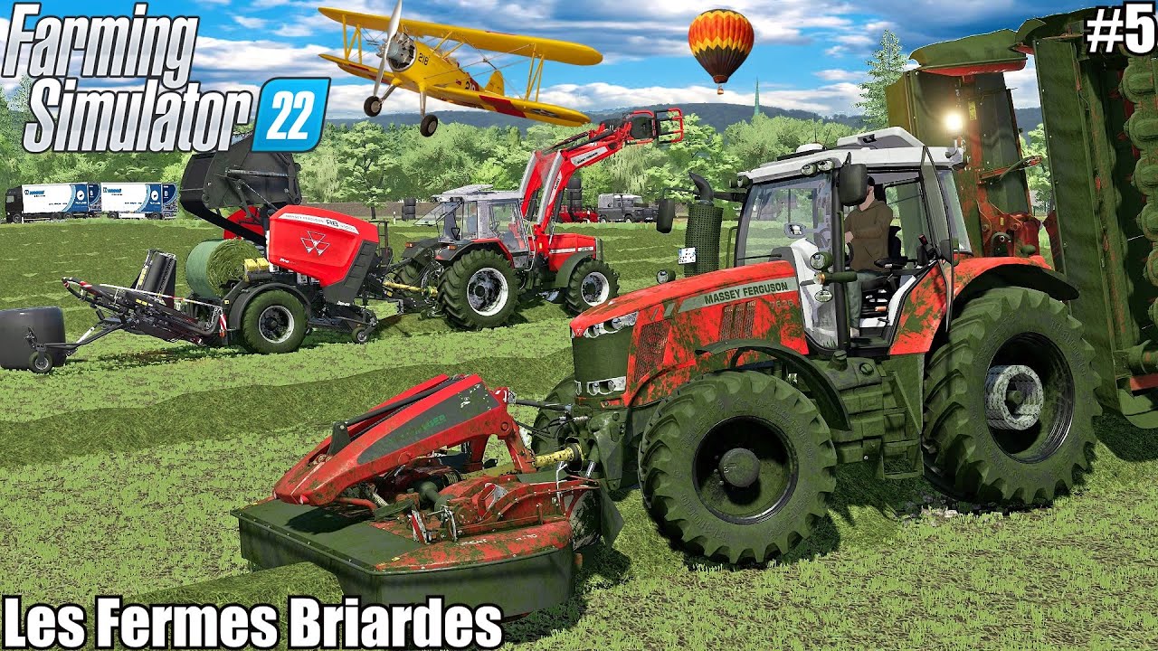 MOWING GRASS and BALING SILAGE BALES with courseplay│Les Fermes Briardes│FS 22│5