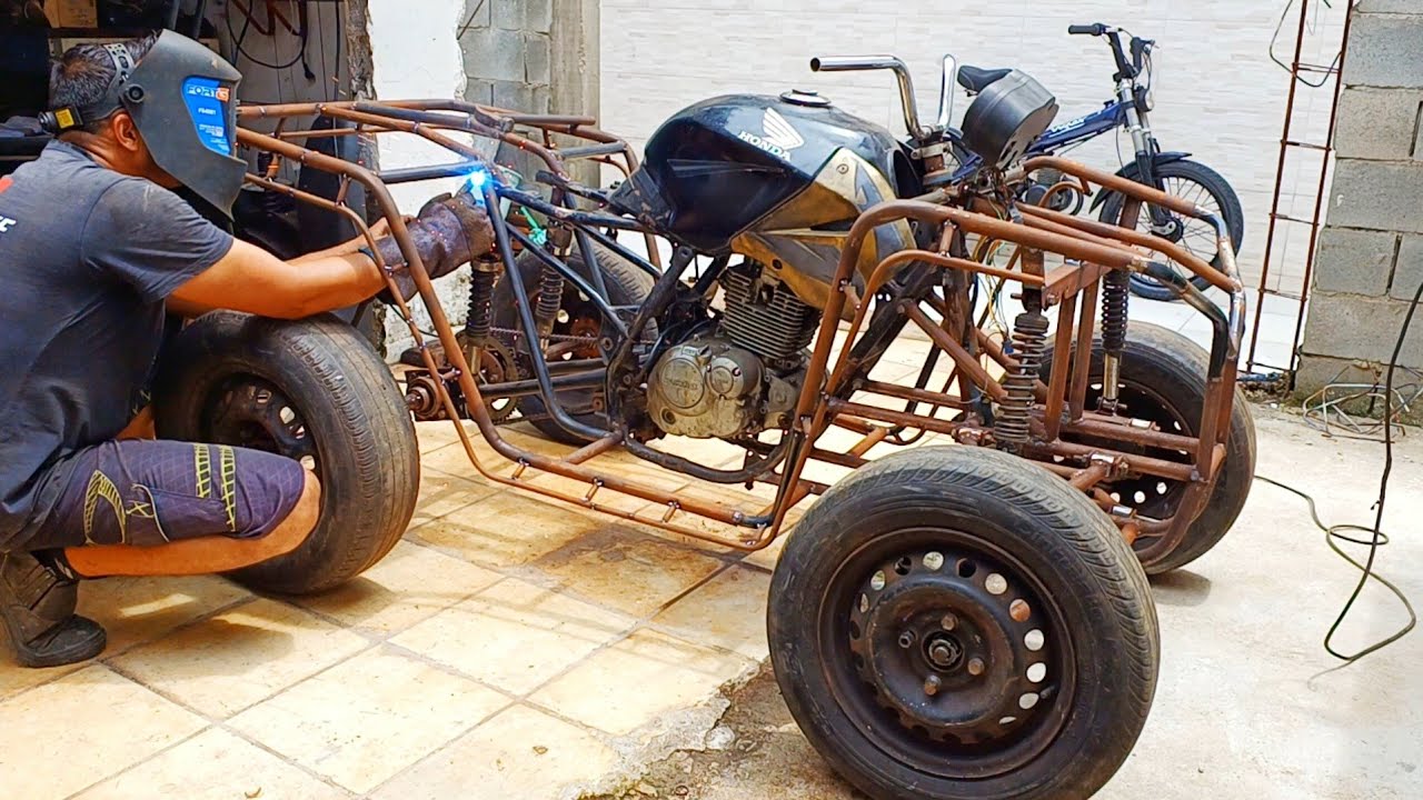 como fazer estrutura para QUADRICICLO CASEIRO com motor e quadro de moto