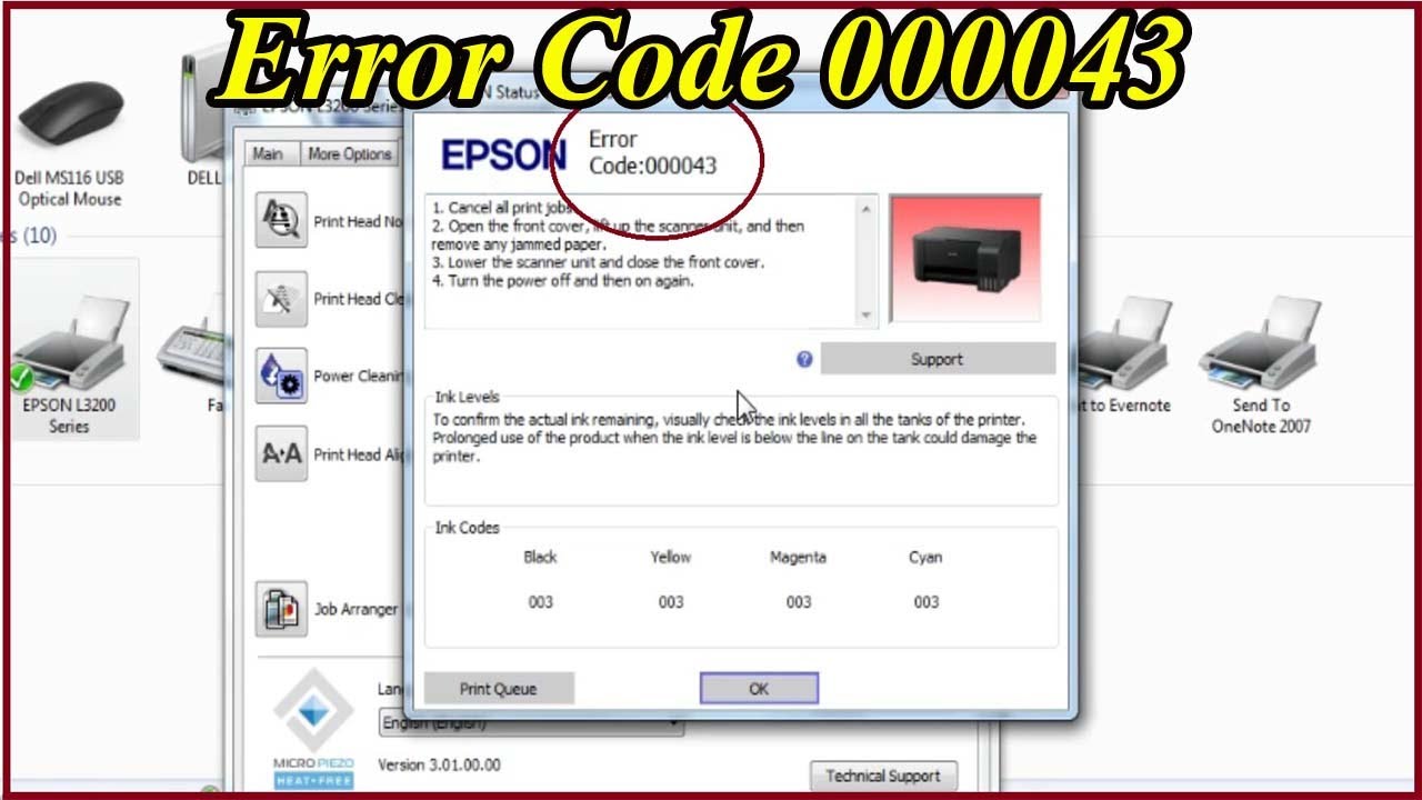 Epson L3110 Error Code 000043 | Epson L3210/L3200/ L3100/ L3110/ L3150 Error Code 000043 Fix 100%