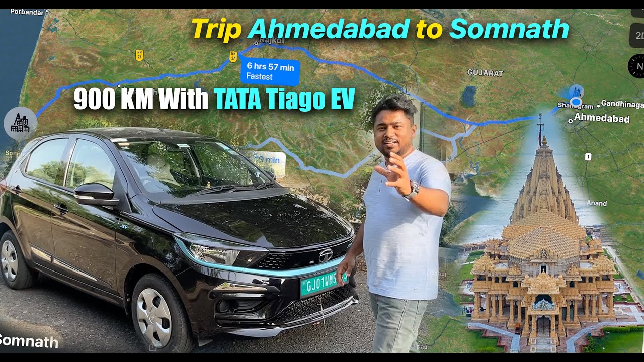 Trip from Ahmedabad to Somnath with Tata Tiago EV, Rang Test, long journey with Tata tiago EV