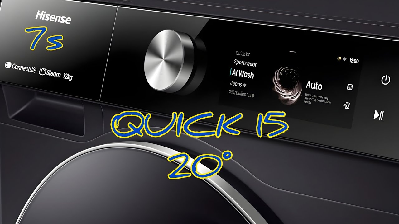 Quick 15 20° WITH  OPTION UV SANITIZER 800 rpm. Hisense 7s WF7S1247BB Washing Machine.