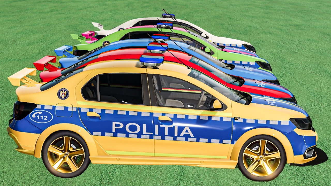 TRANSPORTING DACIA POLICE CARS IN EVERY COLOR WITH TRUCK ! BEAMNG DRIVE