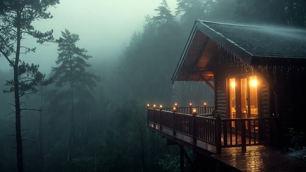 Rainforest Night Rainfall Ambience | Relax in a Cozy Cabin