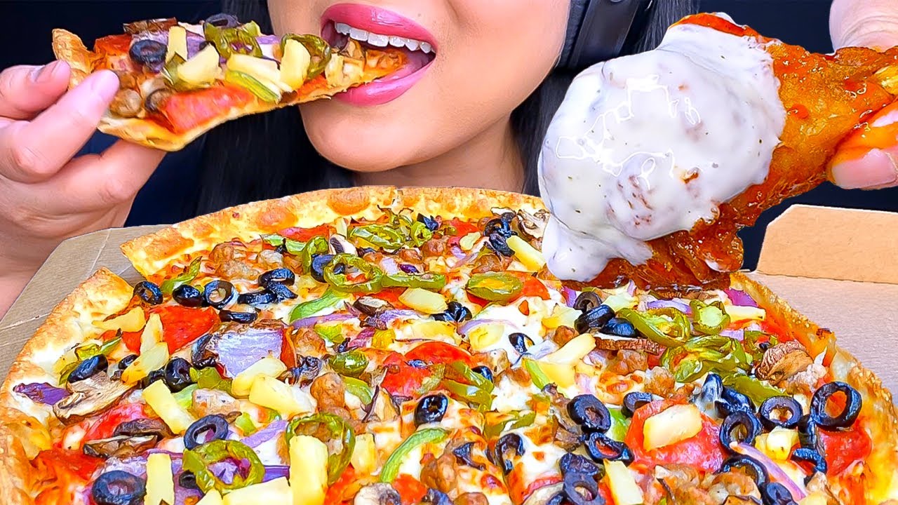 ASMR PIZZA & HOT WINGS MUKBANG (Real Eating Sounds) ASMR Phan
