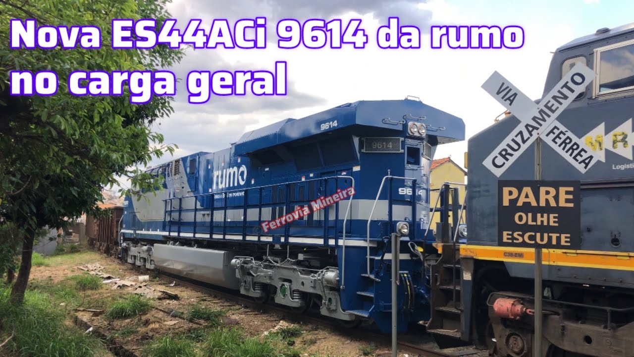 Nova ES44ACi 9614 da rumo chegando e partindo do pátio Barreiro no carga geral (PREFIXO KER)