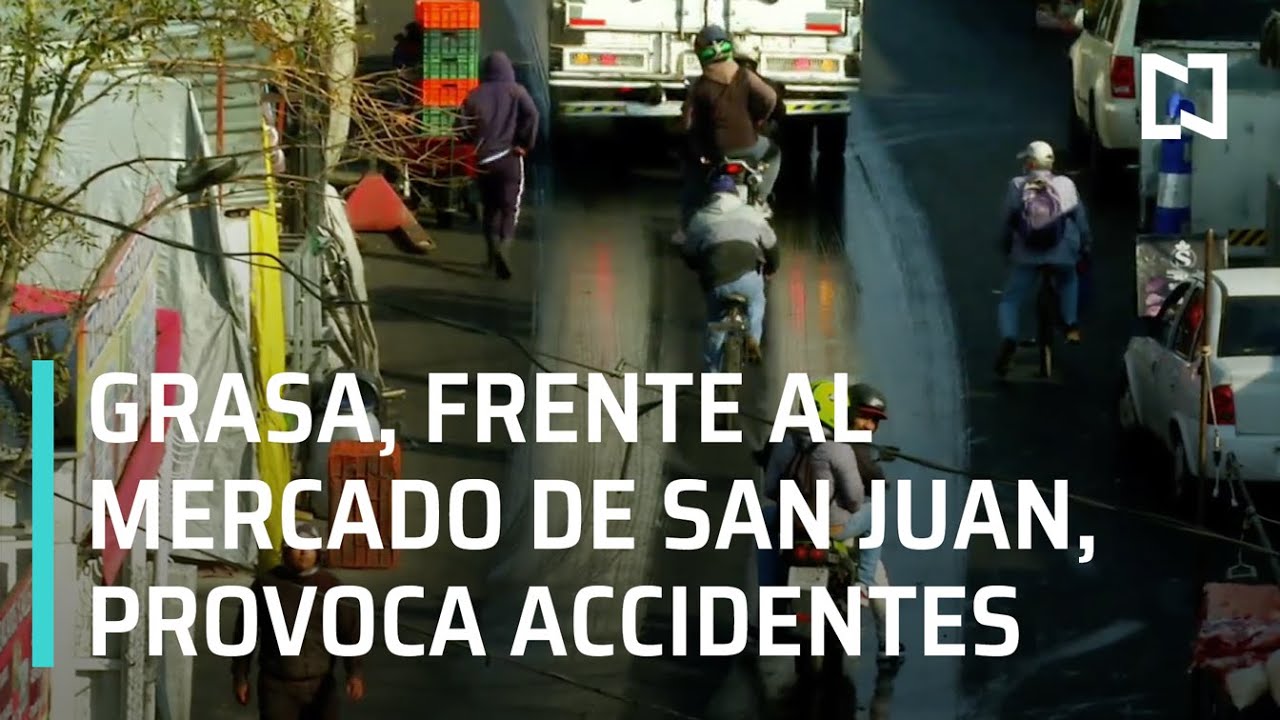 Motos derrapan por capa de grasa frente al Mercado de San Juan - En Punto